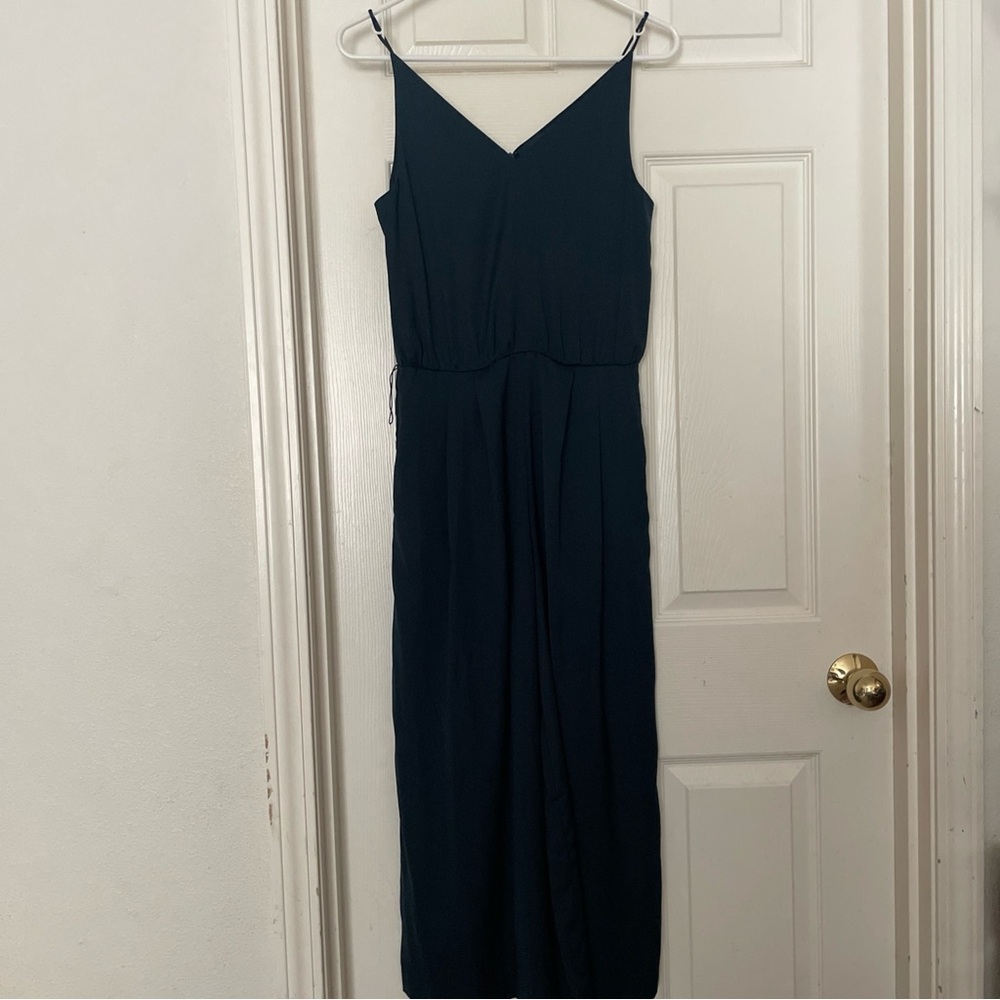 H&M Sleeveless Navy Blue V-Neck Wide Leg Crop Jumpsuit, Zip Back &  Pockets Sz 2